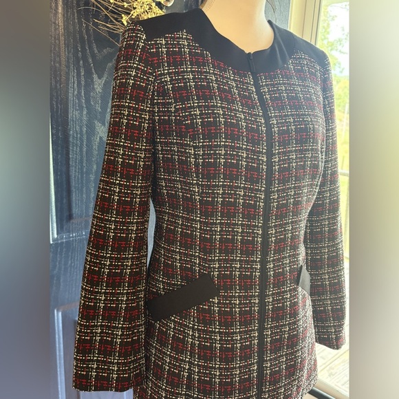Kasper women's collarless tweed blazer with a plaid pattern size 6 - Picture 3 of 13